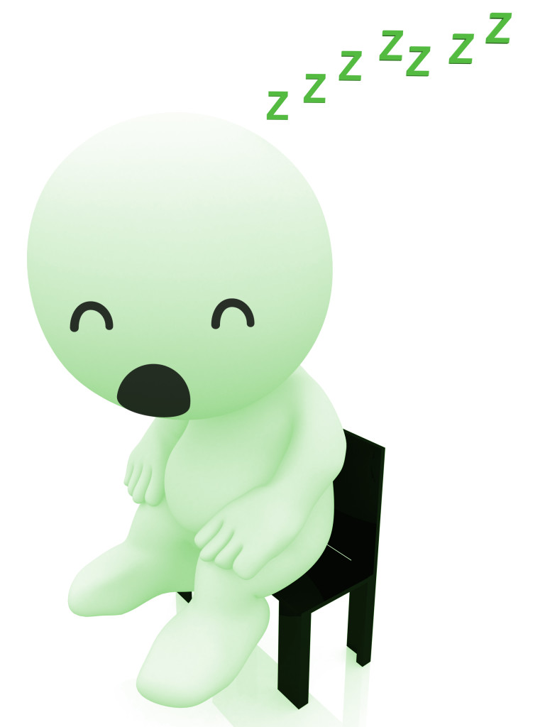 3d person sitting on a bench sleeping - isolated over a white background